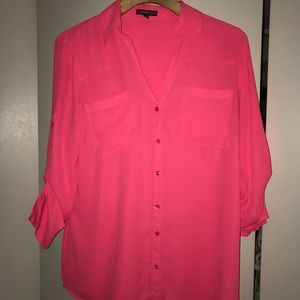 Hot pink sheer shirt from Express